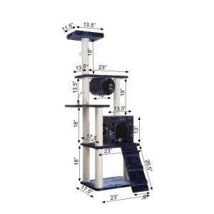 Armarkat 71" Navy Real Wood Cat ClimbIng Tower, Cat Scratching Furniture, A7101